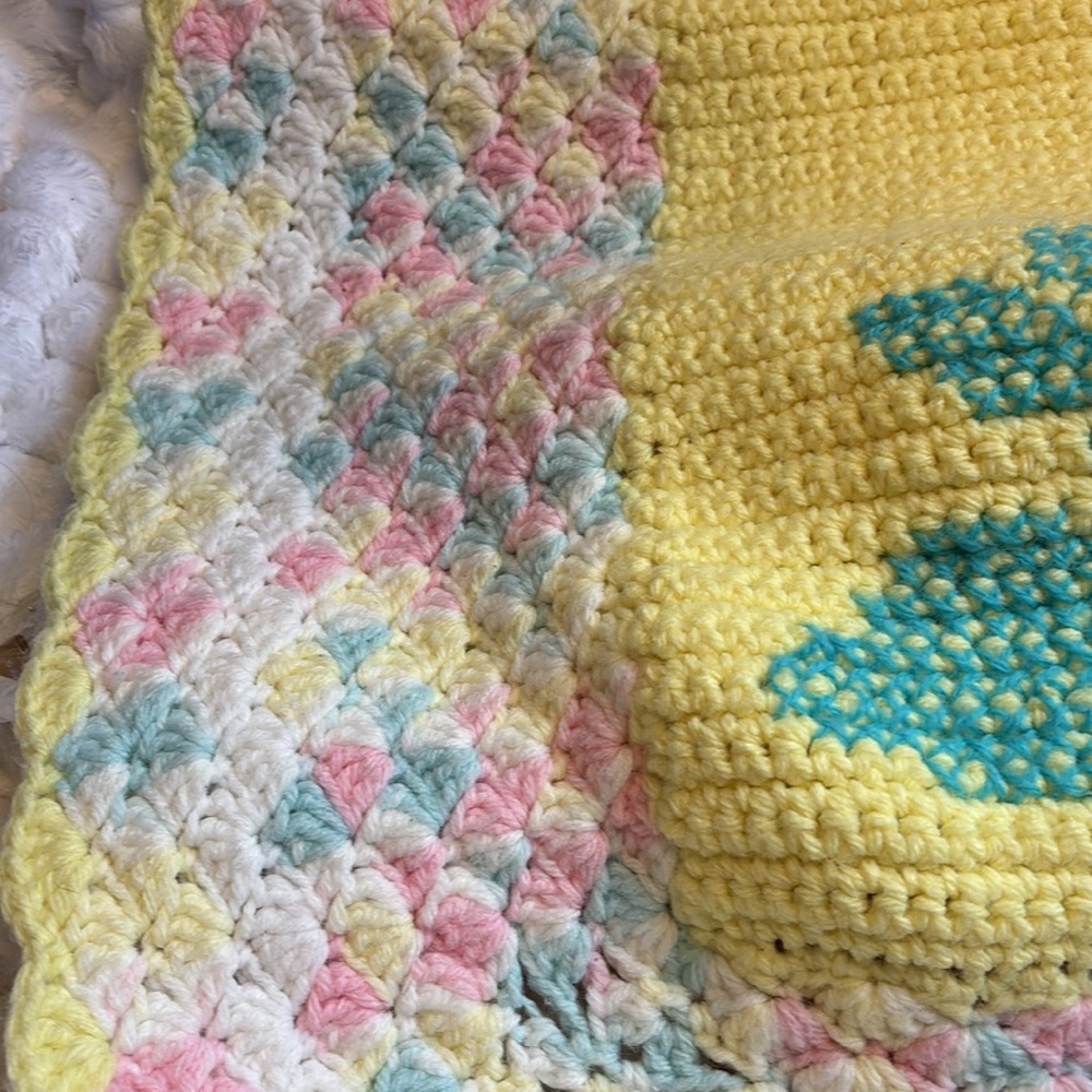Handmade Crochet Baby Blanket with Animal Patterns 28” x 38” - Picture 6 of 7